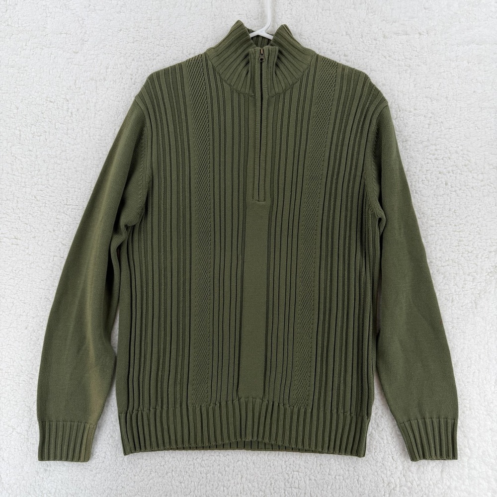 Perry Ellis America Sweater Mens Medium Green Laurel Ribbed Half‎ Zip Knit NWT